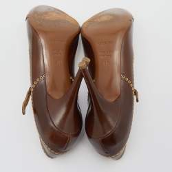 مملوكة مسبقًا Sergio Rossi Brown Leather Eyelet Mary Jane Pumps Size 40