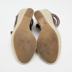 Pre Owned Sergio Rossi Ombre Gold Leather and Jute Ankle Wrap Wedge Pumps Size 39.5