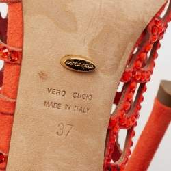 Pre Owned Sergio Rossi Orange Crystal Embellished Suede Cut Out Peep Toe Ankle Booties Size 37