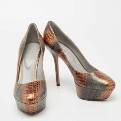 Sergio Rossi Metallic Brown/Grey Water Snake Platform Pumps Size 39