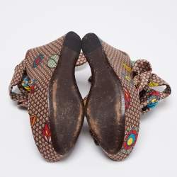Pre Owned Sergio Rossi Multicolor Printed Satin Ankle-Wrap Wedge Platform Sandals Size 40