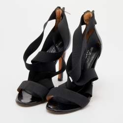 Sergio Rossi Black Patent Leather and Elastic Strappy Sandals Size 36