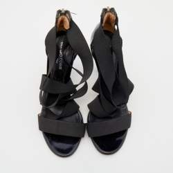 Sergio Rossi Black Patent Leather and Elastic Strappy Sandals Size 36