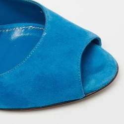 Sergio Rossi Blue Suede Peep Toe Wedge Pumps Size 40.5