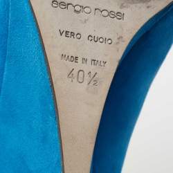 Sergio Rossi Blue Suede Peep Toe Wedge Pumps Size 40.5