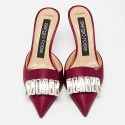 Pre Owned حذاء مولز سيرجيو روسي ساتان عنابي مرصع كريستال مقاس 36.5