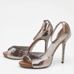 Sergio Rossi Metallic Sequins Ankle Strap Sandals Size 40.5