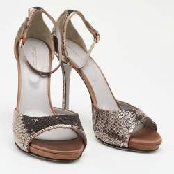 Sergio Rossi Metallic Sequins Ankle Strap Sandals Size 40.5