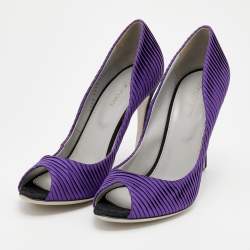 Sergio Rossi Purple Pleated Satin Peep Toe Pumps Size 40