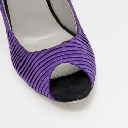 Sergio Rossi Purple Pleated Satin Peep Toe Pumps Size 40