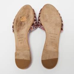 Pre Owned Sergio Rossi Pink Suede And Leather Tresor Crystal Embellished Flat Sandals Size 38