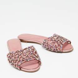 Pre Owned Sergio Rossi Pink Suede And Leather Tresor Crystal Embellished Flat Sandals Size 38