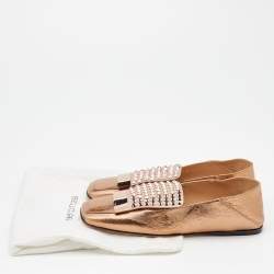 Pre Owned Sergio Rossi Metallic Copper Leather Crystal Embellished Loafers Size 37.5
