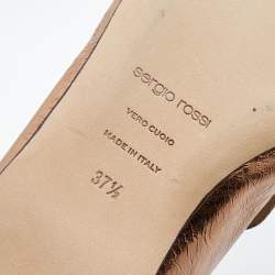 Pre Owned Sergio Rossi Metallic Copper Leather Crystal Embellished Loafers Size 37.5