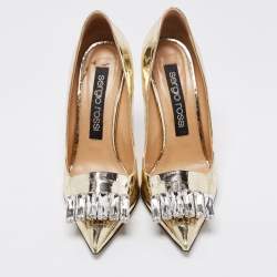مملوكة مسبقًا Sergio Rossi Metallic Gold Croc Embossed Crystal Embellished SR1 Pointed Toe Pumps Size 40
