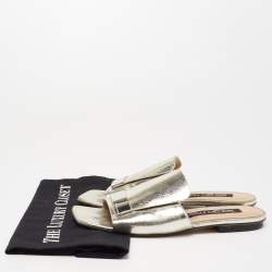 مملوكة مسبقًا صندل سلايد سيرجيو روسي فلات أس أر 1 جلد فضي ميتالك مقاس 38