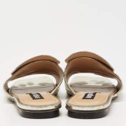 مملوكة مسبقًا صندل سلايد سيرجيو روسي فلات أس أر 1 جلد فضي ميتالك مقاس 38