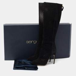 Pre Owned Sergio Rossi Black Suede Cutout Knee Length Boots Size 39