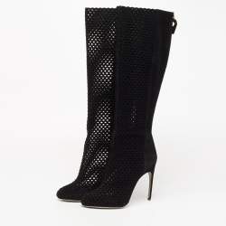 Pre Owned Sergio Rossi Black Suede Cutout Knee Length Boots Size 39