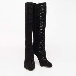 Pre Owned Sergio Rossi Black Suede Cutout Knee Length Boots Size 39