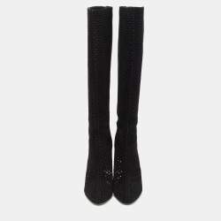 Pre Owned Sergio Rossi Black Suede Cutout Knee Length Boots Size 39
