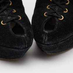 Sergio Rossi Black Suede Lace Up Platform Ankle Boots Size 39