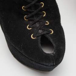 Sergio Rossi Black Suede Lace Up Platform Ankle Boots Size 39