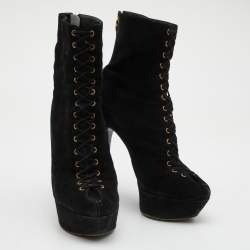 Sergio Rossi Black Suede Lace Up Platform Ankle Boots Size 39