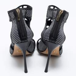 Sergio Rossi Black/White  Woven Straw And Leather Cutout Ankle Boots Size 36