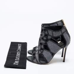 Sergio Rossi Black/White  Woven Straw And Leather Cutout Ankle Boots Size 36