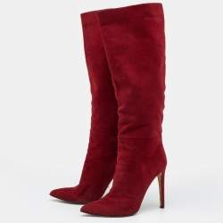 Pre Owned Sergio Rossi Red Suede Knee Length Boots Size 39
