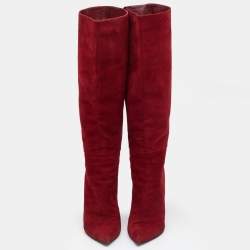 Pre Owned Sergio Rossi Red Suede Knee Length Boots Size 39