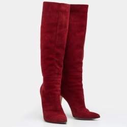 Pre Owned Sergio Rossi Red Suede Knee Length Boots Size 39