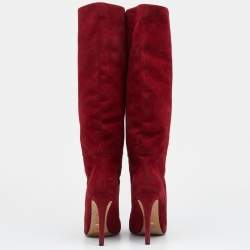 Pre Owned Sergio Rossi Red Suede Knee Length Boots Size 39