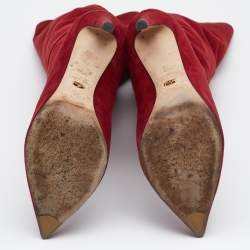 Pre Owned Sergio Rossi Red Suede Knee Length Boots Size 39