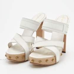 Pre Owned Sergio Rossi White Leather Platform Sandals Size 36