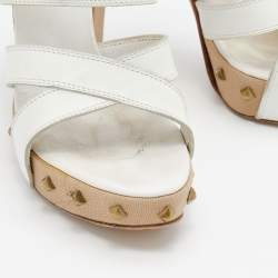 Pre Owned Sergio Rossi White Leather Platform Sandals Size 36