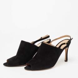 Pre Owned Sergio Rossi Black Suede Peep Toe Slingback Sandals Size 37.5