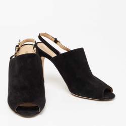 Pre Owned Sergio Rossi Black Suede Peep Toe Slingback Sandals Size 37.5