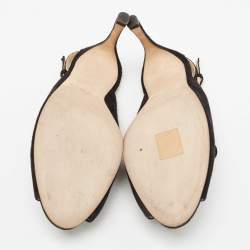 Pre Owned Sergio Rossi Black Suede Peep Toe Slingback Sandals Size 37.5