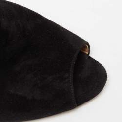 Pre Owned Sergio Rossi Black Suede Peep Toe Slingback Sandals Size 37.5