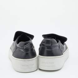 Pre Owned Sergio Rossi Black/Gold Leather Metal logo Plate Leather Addict Sneakers Size 41
