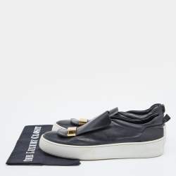 Pre Owned Sergio Rossi Black/Gold Leather Metal logo Plate Leather Addict Sneakers Size 41