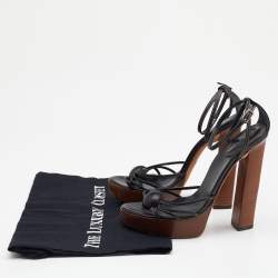 Pre Owned Sergio Rossi Black Leather Ankle Strap Platform Sandals Size 35.5