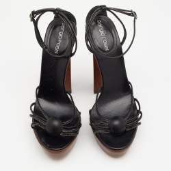 Pre Owned Sergio Rossi Black Leather Ankle Strap Platform Sandals Size 35.5