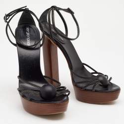 Pre Owned Sergio Rossi Black Leather Ankle Strap Platform Sandals Size 35.5