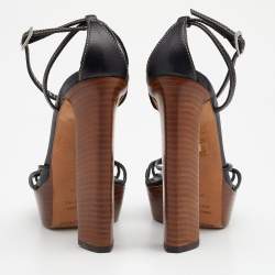 Pre Owned Sergio Rossi Black Leather Ankle Strap Platform Sandals Size 35.5