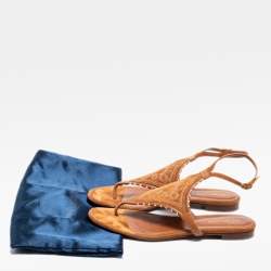 Pre Owned Sergio Rossi Brown Leather And Suede Ankle Strap Flats Size 40