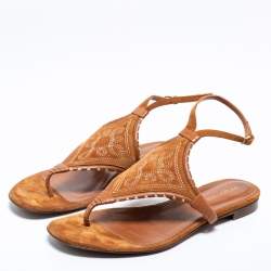 Pre Owned Sergio Rossi Brown Leather And Suede Ankle Strap Flats Size 40