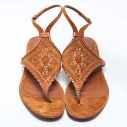 Pre Owned Sergio Rossi Brown Leather And Suede Ankle Strap Flats Size 40